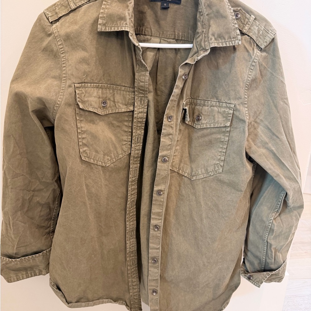 BR Oversized Olive Green Button-Up Shirt Small